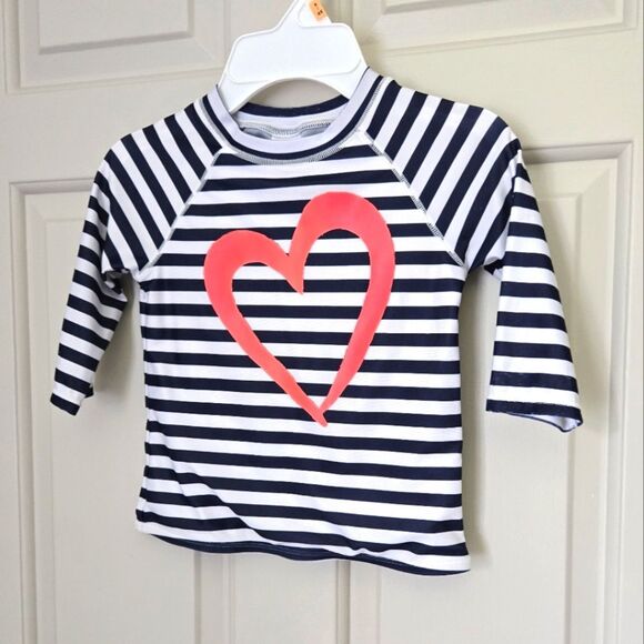 2/$15 Gymboree Navy and White Striped Rashguard with Pink Heart Size 4 - Picture 1 of 4